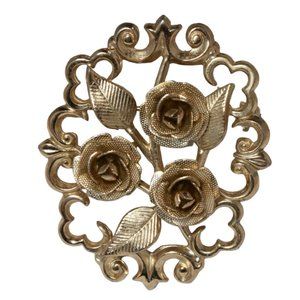 Vintage Filigree Floral Rose Gold Tone Brooch/Pin